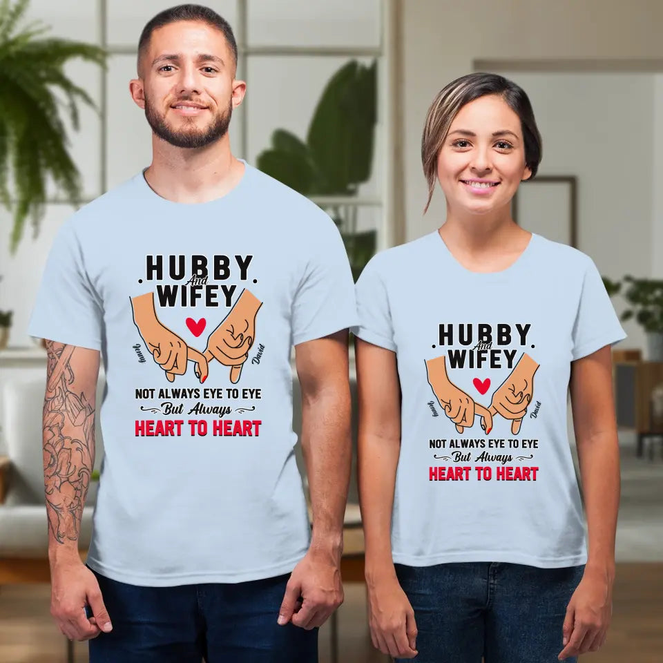 Husband & Wife Always Heart To Heart - Personalized Gifts for Couples - Unisex T-Shirt