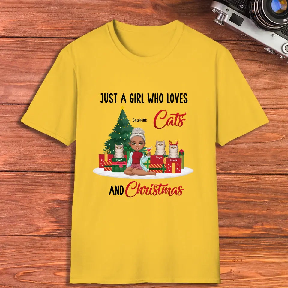 Just A Girl Who Loves Cats & Christmas - Custom Quote - Personalized Gifts For Cat Lovers - T-shirt