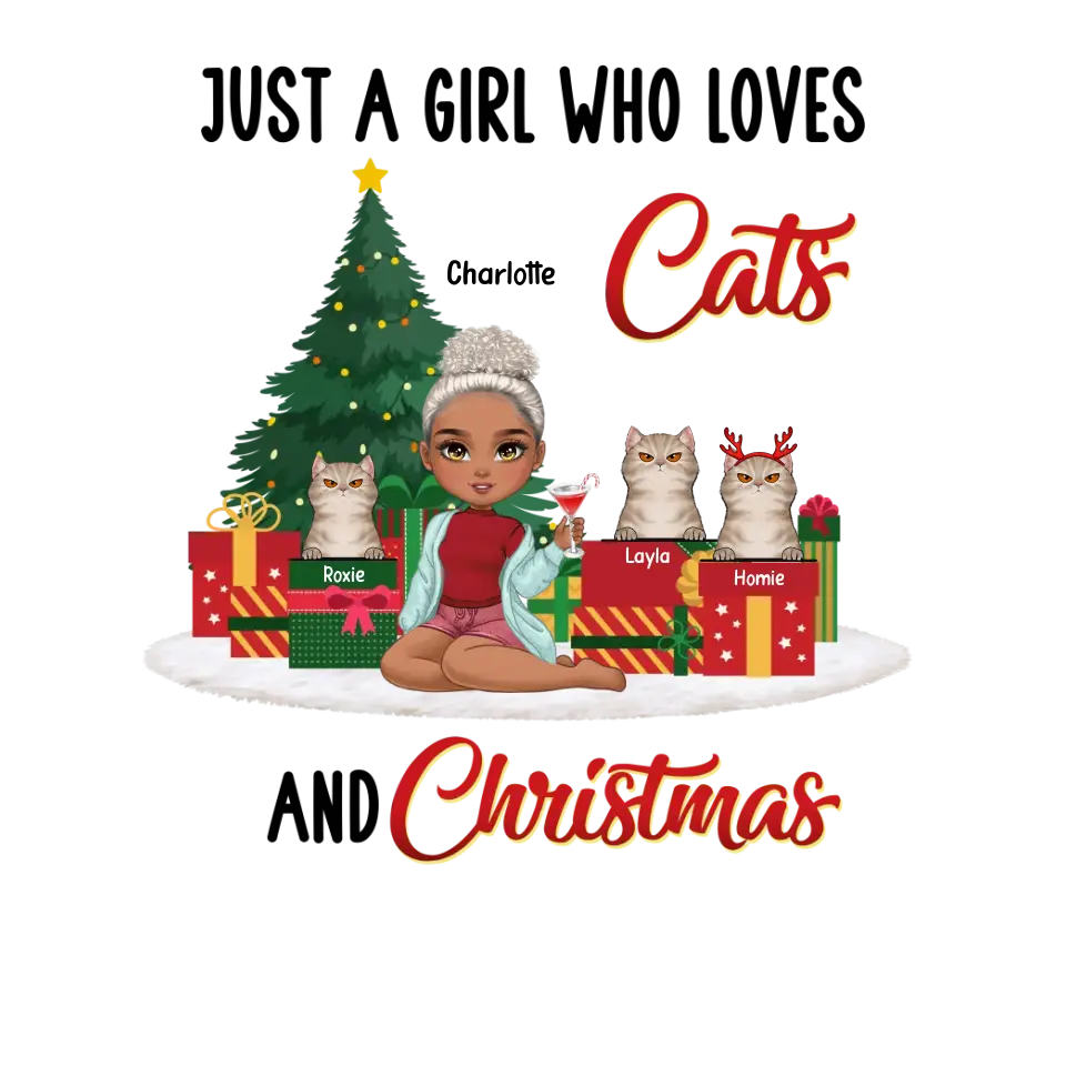 Just A Girl Who Loves Cats & Christmas - Custom Quote - Personalized Gifts For Cat Lovers - T-shirt