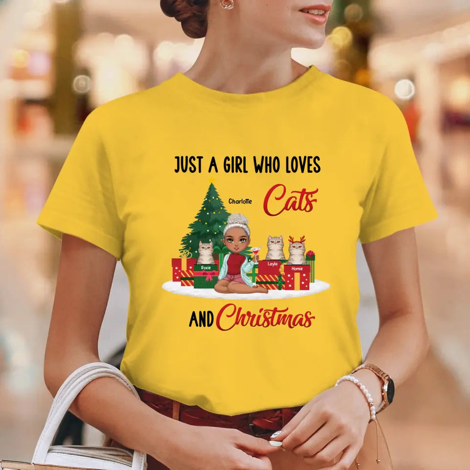 Just A Girl Who Loves Cats & Christmas - Custom Quote - Personalized Gifts For Cat Lovers - T-shirt