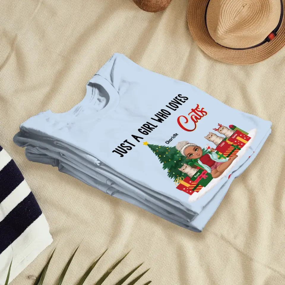 Just A Girl Who Loves Cats & Christmas - Custom Quote - Personalized Gifts For Cat Lovers - T-shirt