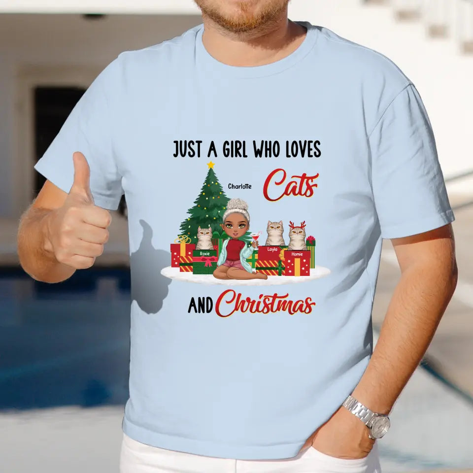 Just A Girl Who Loves Cats & Christmas - Custom Quote - Personalized Gifts For Cat Lovers - T-shirt