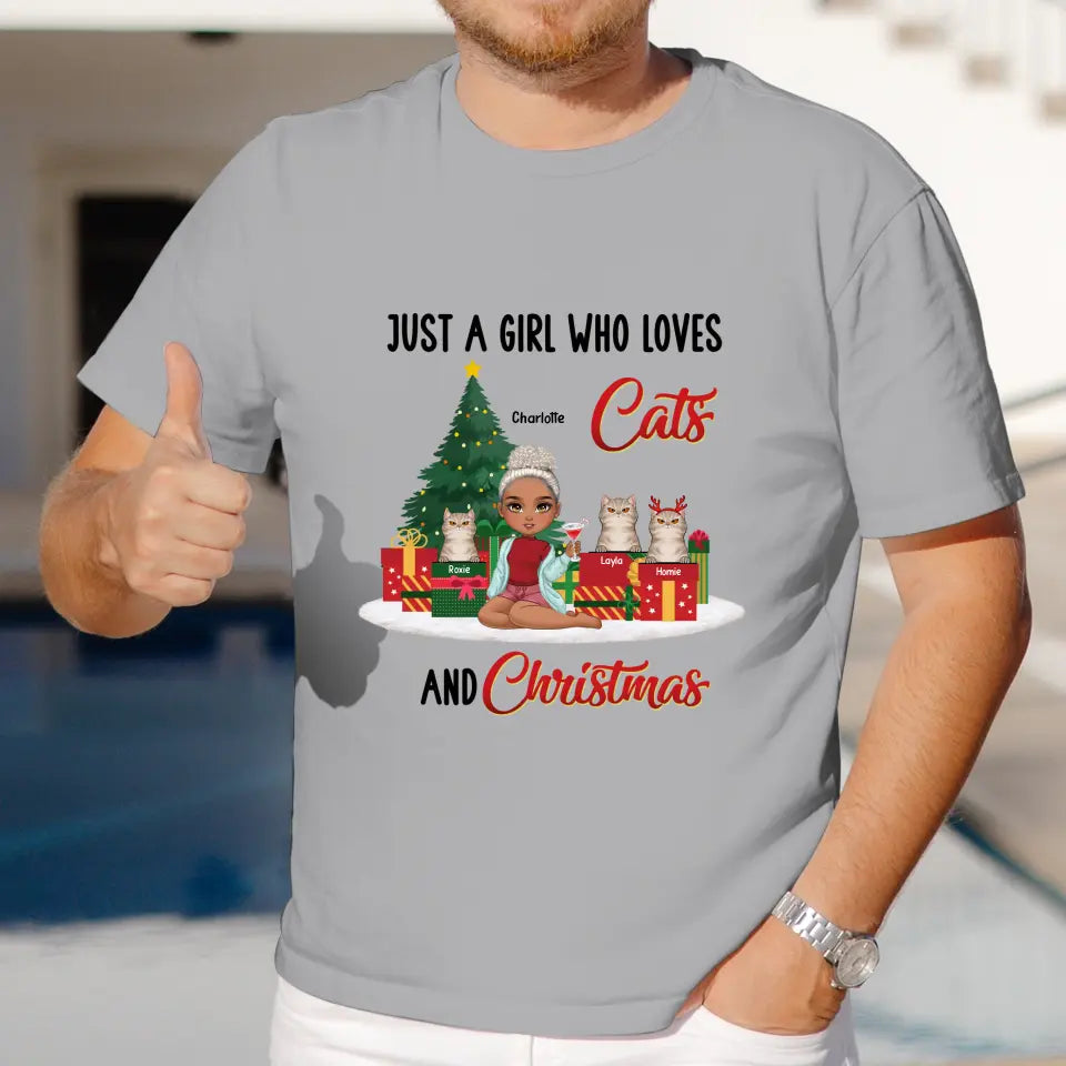 Just A Girl Who Loves Cats & Christmas - Custom Quote - Personalized Gifts For Cat Lovers - T-shirt