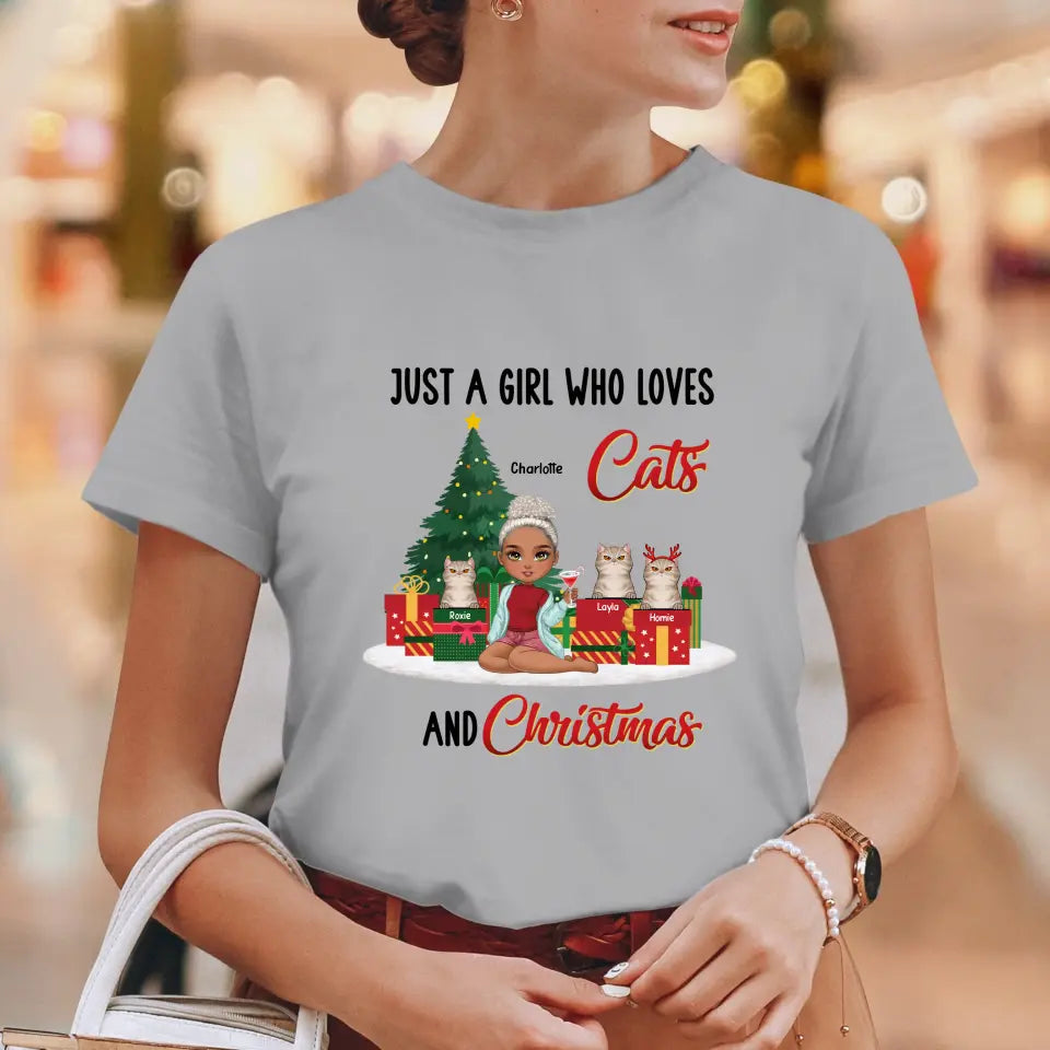 Just A Girl Who Loves Cats & Christmas - Custom Quote - Personalized Gifts For Cat Lovers - T-shirt