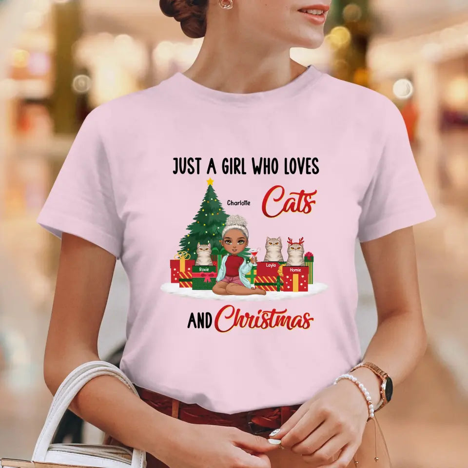 Just A Girl Who Loves Cats & Christmas - Custom Quote - Personalized Gifts For Cat Lovers - T-shirt