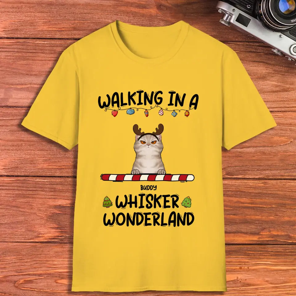 Walking In A Whisker Wonderland - Custom Name - Personalized Gifts For Cat Lovers - T-shirt