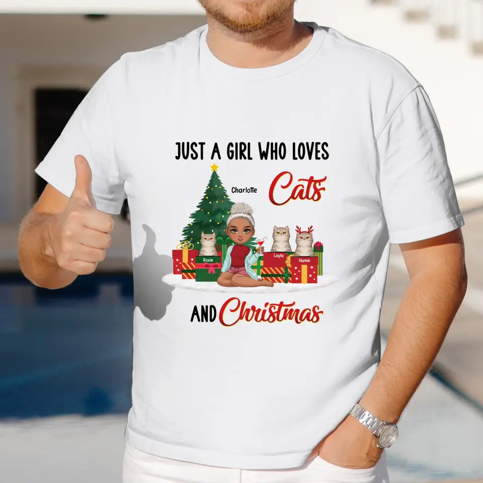 Just A Girl Who Loves Cats & Christmas - Custom Quote - Personalized Gifts For Cat Lovers - T-shirt