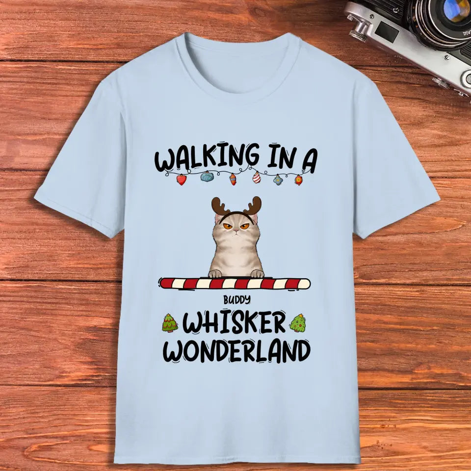 Walking In A Whisker Wonderland - Custom Name - Personalized Gifts For Cat Lovers - T-shirt