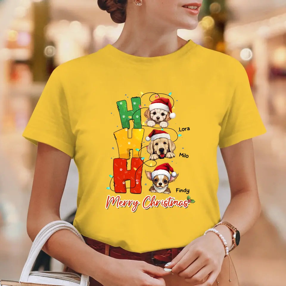 Ho Ho Ho Merry Christmas - Custom Name - Personalized Gifts For Dog Lovers - T-shirt