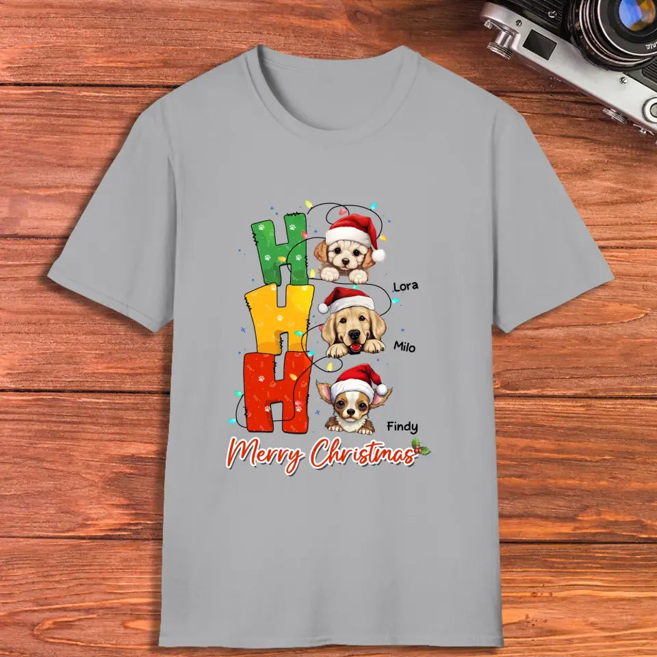 Ho Ho Ho Merry Christmas - Custom Name - Personalized Gifts For Dog Lovers - T-shirt