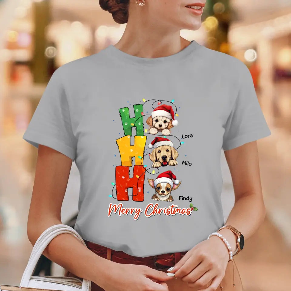 Ho Ho Ho Merry Christmas - Custom Name - Personalized Gifts For Dog Lovers - T-shirt