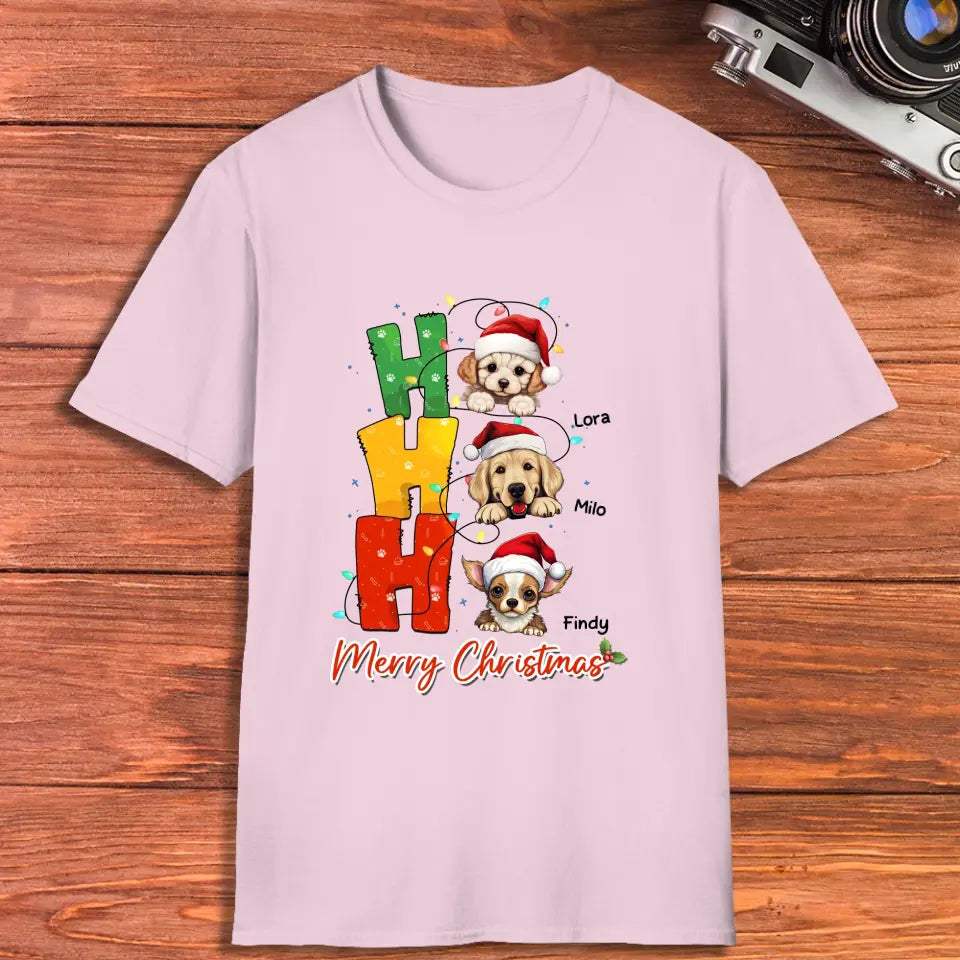 Ho Ho Ho Merry Christmas - Custom Name - Personalized Gifts For Dog Lovers - T-shirt