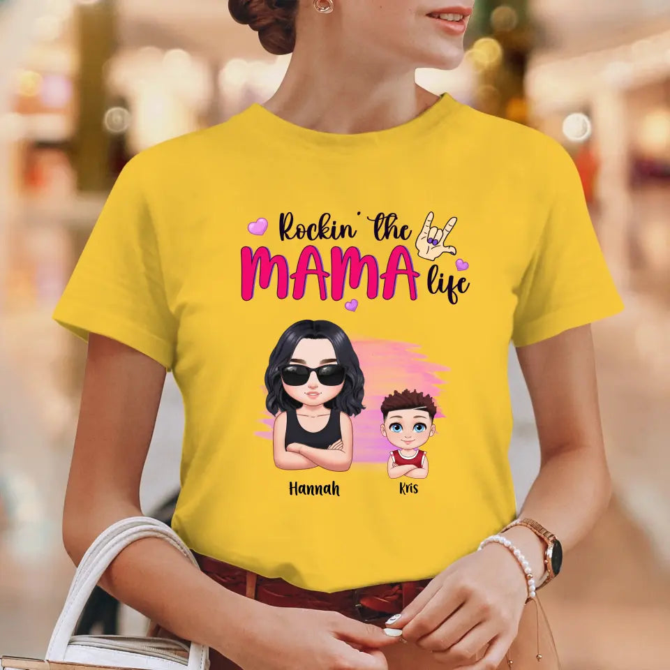 Rockin' The Mama Life - Custom Name - Personalized Gifts For Mom - T-Shirt