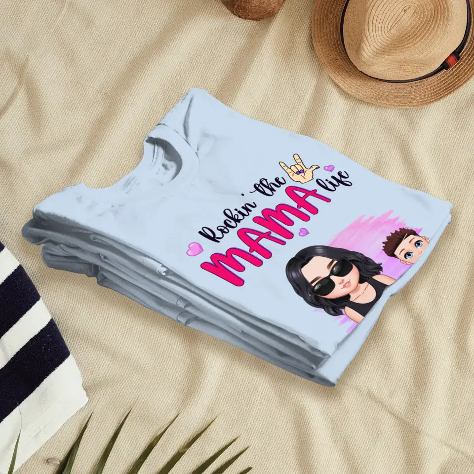 Rockin' The Mama Life - Custom Name - Personalized Gifts For Mom - T-Shirt