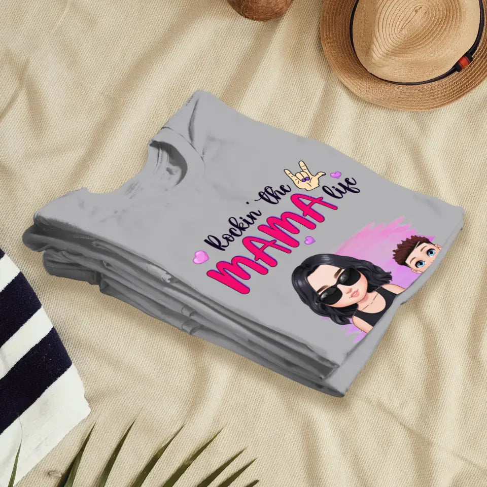 Rockin' The Mama Life - Custom Name - Personalized Gifts For Mom - T-Shirt