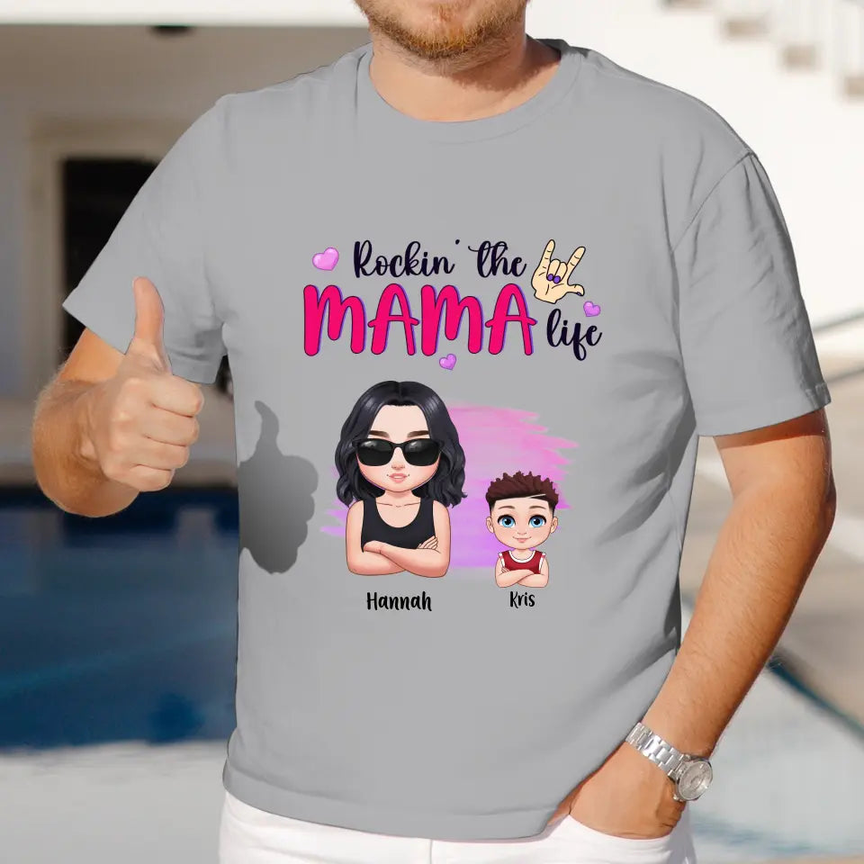 Rockin' The Mama Life - Custom Name - Personalized Gifts For Mom - T-Shirt