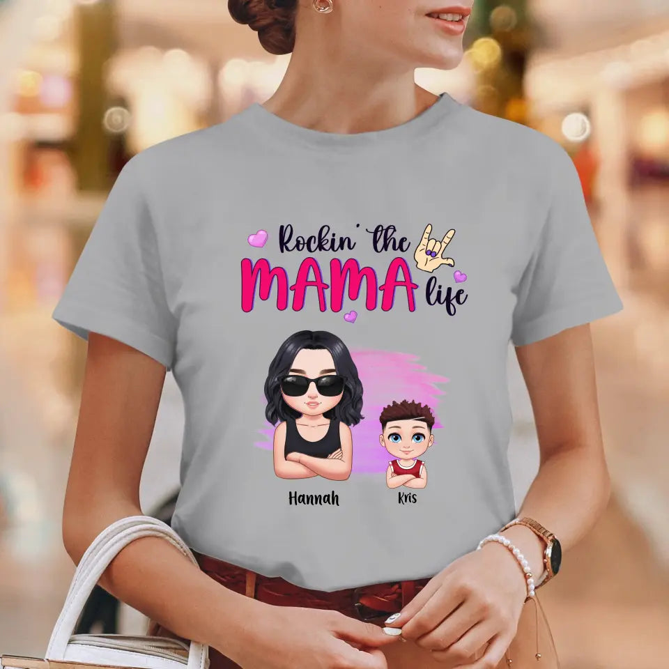 Rockin' The Mama Life - Custom Name - Personalized Gifts For Mom - T-Shirt