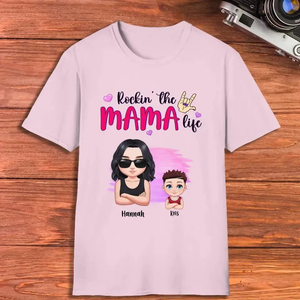 Rockin' The Mama Life - Custom Name - Personalized Gifts For Mom - T-Shirt