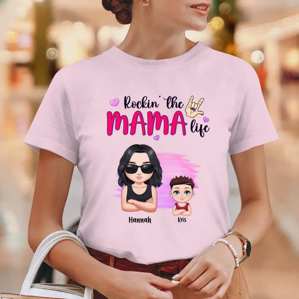 Rockin' The Mama Life - Custom Name - Personalized Gifts For Mom - T-Shirt