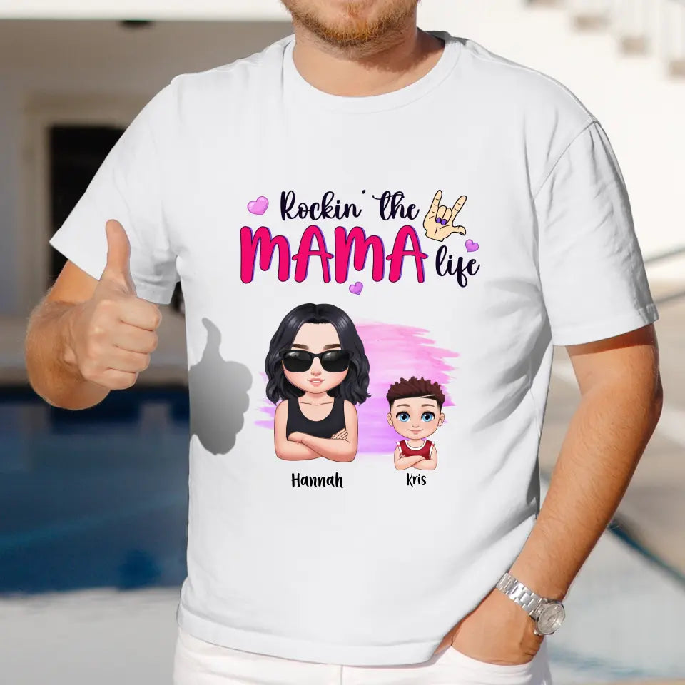 Rockin' The Mama Life - Custom Name - Personalized Gifts For Mom - T-Shirt