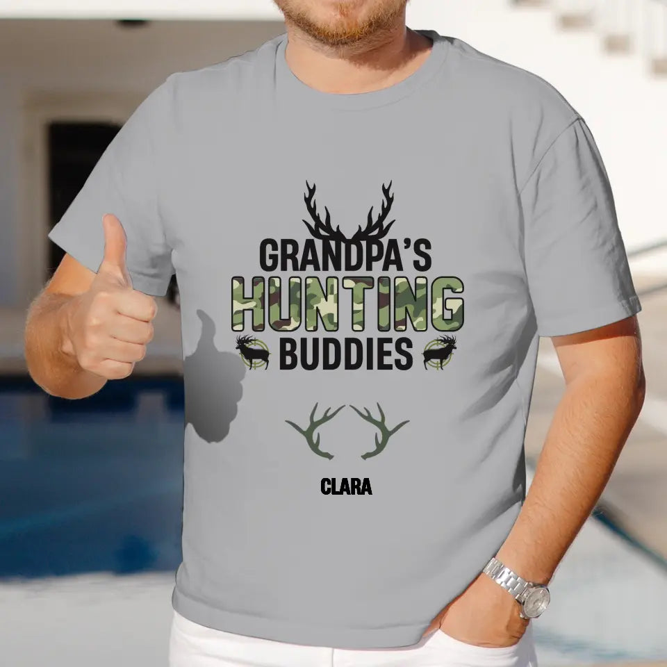 Grandpa's Hunting Buddies - Custom Name - Personalized Gifts For Grandpa - T-Shirt