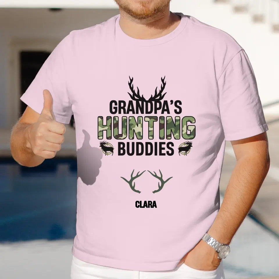 Grandpa's Hunting Buddies - Custom Name - Personalized Gifts For Grandpa - T-Shirt