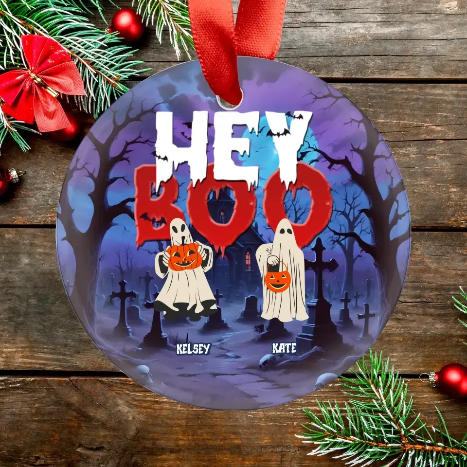 Hey Boo - Custom Name - Personalized Gifts For Family - Acrylic Ornament