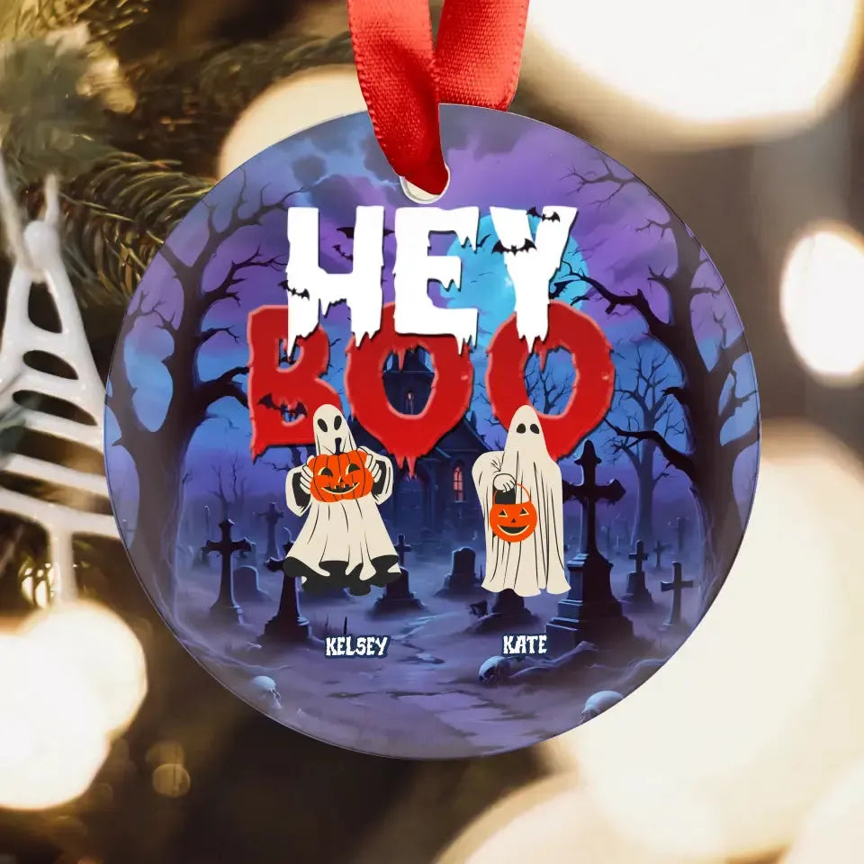 Hey Boo - Custom Name - Personalized Gifts For Family - Acrylic Ornament