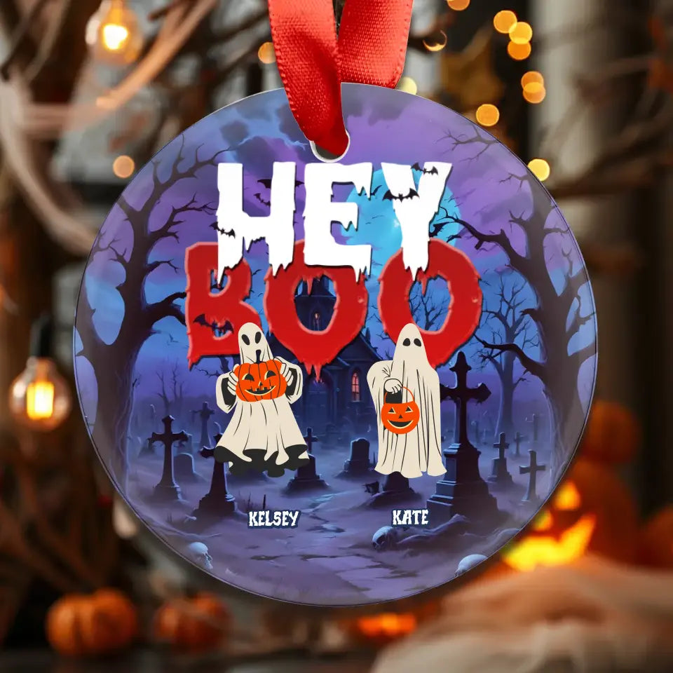Hey Boo - Custom Name - Personalized Gifts For Family - Acrylic Ornament