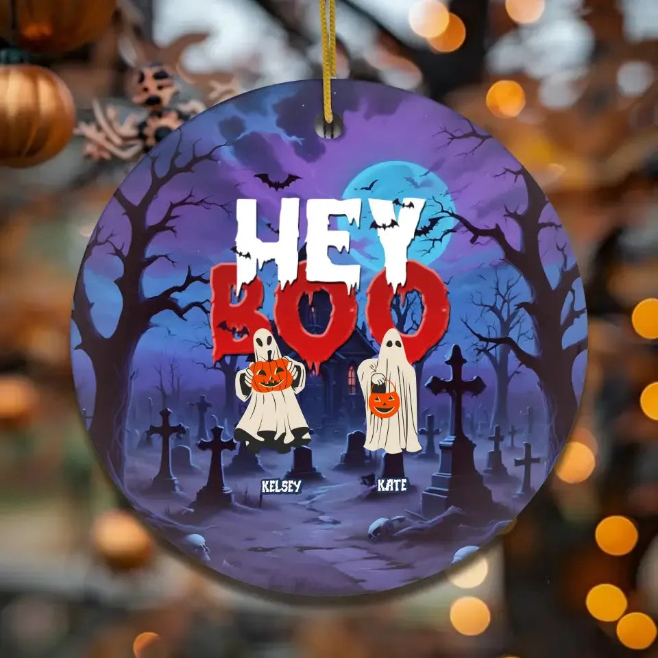 Hey Boo - Custom Name - Personalized Gifts For Family - Acrylic Ornament