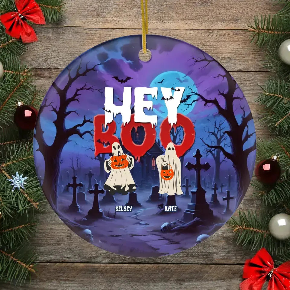 Hey Boo - Custom Name - Personalized Gifts For Family - Acrylic Ornament