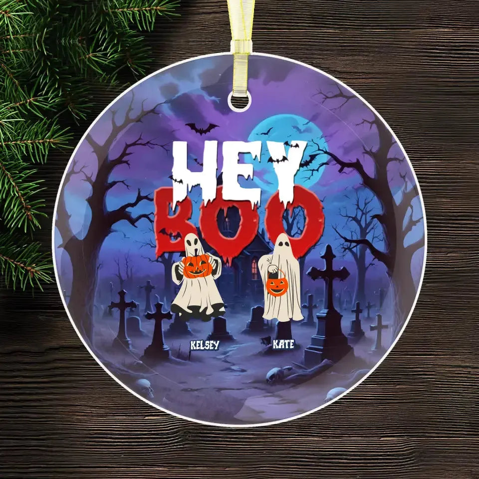 Hey Boo - Custom Name - Personalized Gifts For Family - Acrylic Ornament