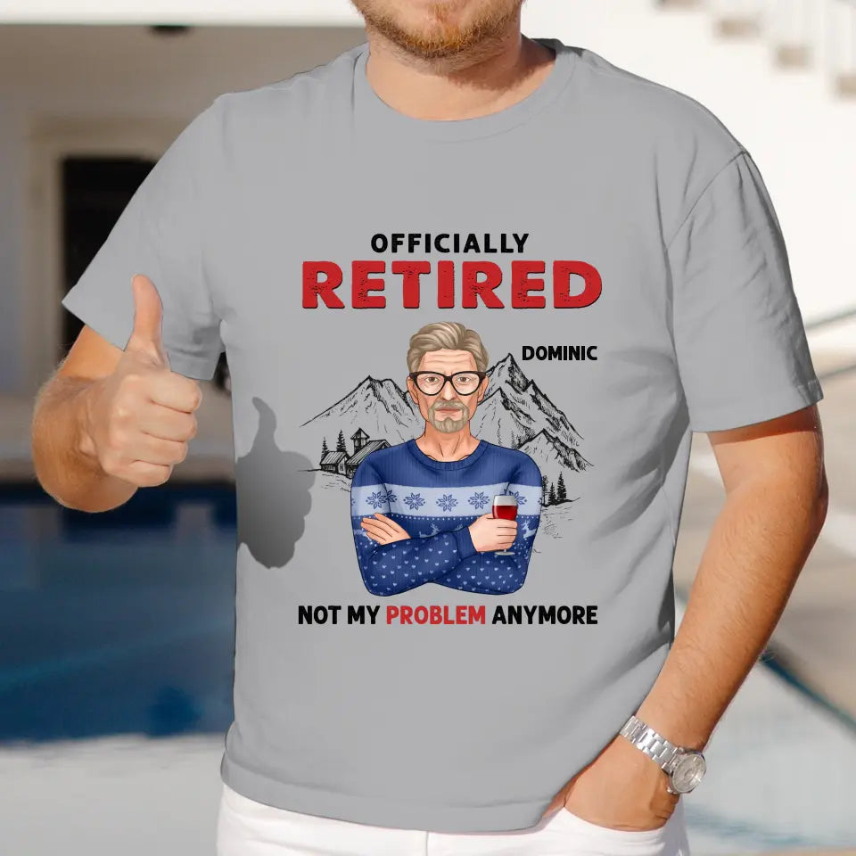 Officially Retired - Custom Name - Personalized Gifts For Grandpa - T-Shirt