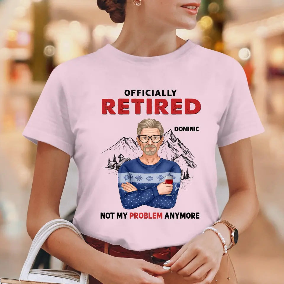 Officially Retired - Custom Name - Personalized Gifts For Grandpa - T-Shirt