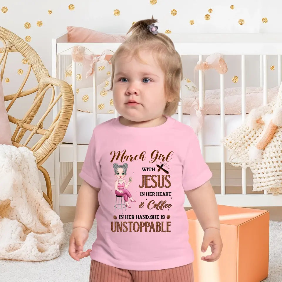 Jesus In Her Heart - Custom Month - Personalized Gifts For Baby - T-Shirt