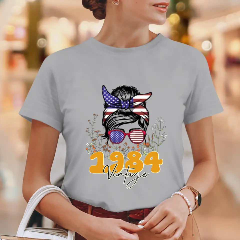 Messy Hair Bun Vintage - Custom Date - Personalized Gifts For Mom - T-Shirt