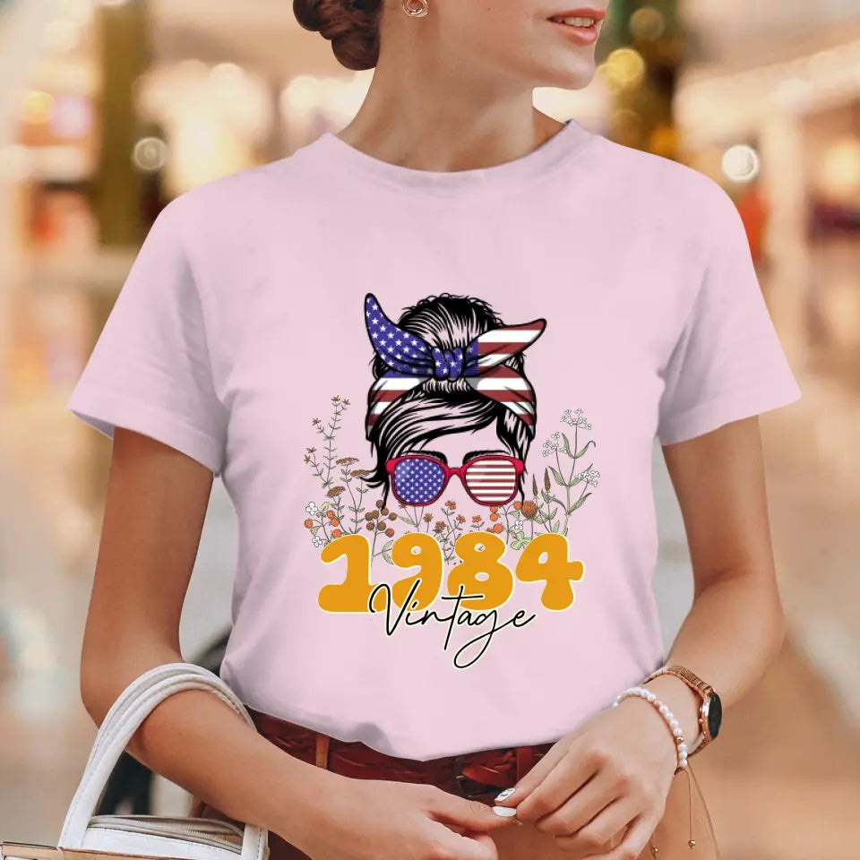 Messy Hair Bun Vintage - Custom Date - Personalized Gifts For Mom - T-Shirt