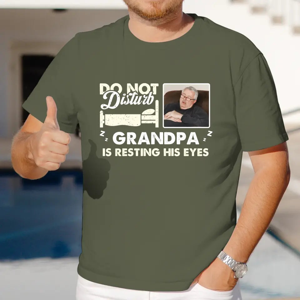 Do Not Disturb Grandpa - Custom Photo - Personalized Gifts For Grandpa - T-Shirt