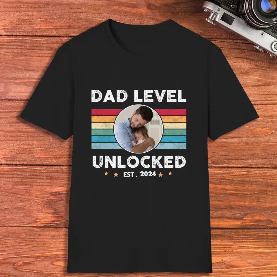 Dad Level Unlocked - Custom Year - Personalized Gifts For Dad - T-Shirt