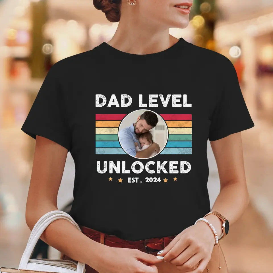 Dad Level Unlocked - Custom Year - Personalized Gifts For Dad - T-Shirt