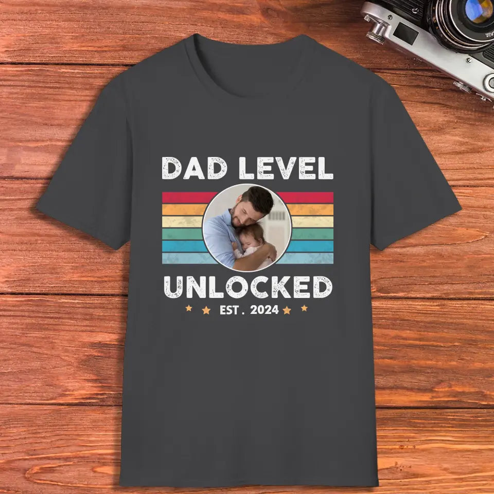 Dad Level Unlocked - Custom Year - Personalized Gifts For Dad - T-Shirt