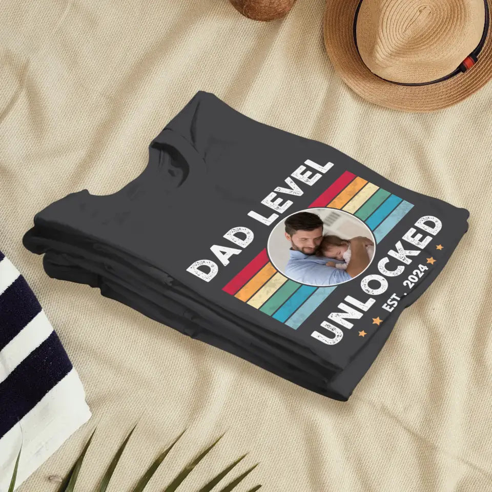 Dad Level Unlocked - Custom Year - Personalized Gifts For Dad - T-Shirt