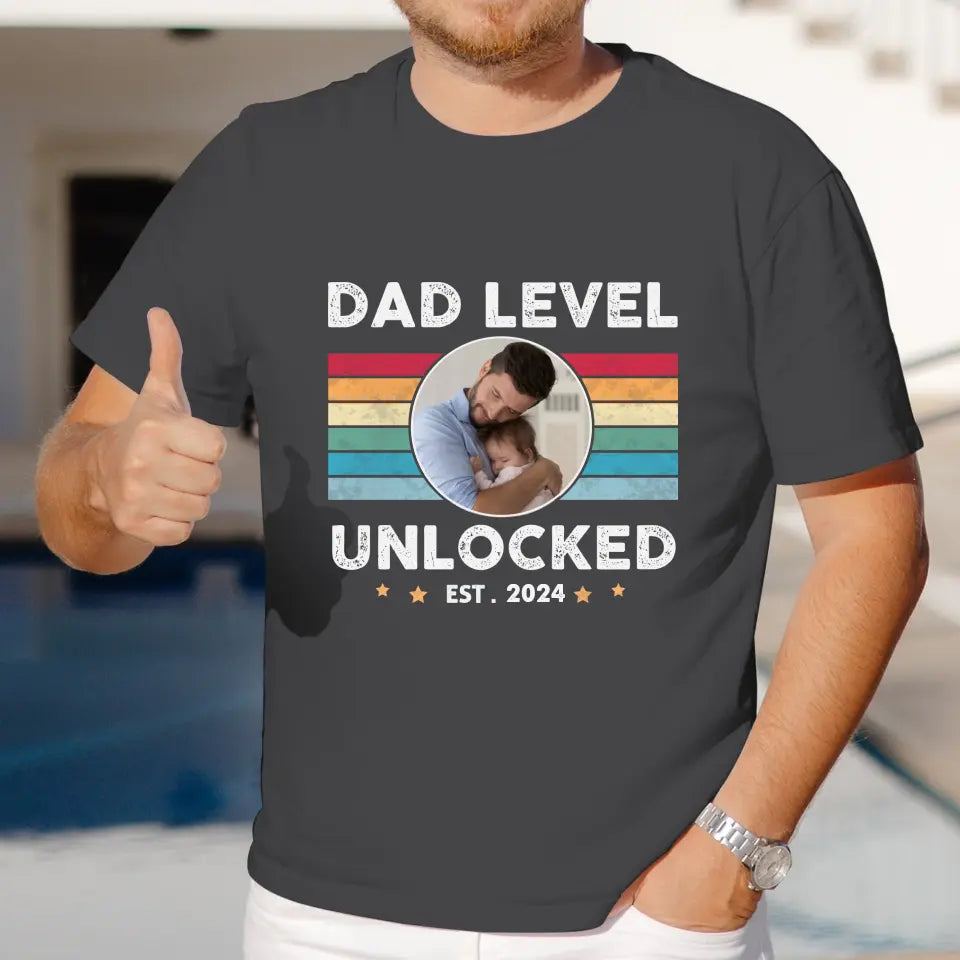 Dad Level Unlocked - Custom Year - Personalized Gifts For Dad - T-Shirt