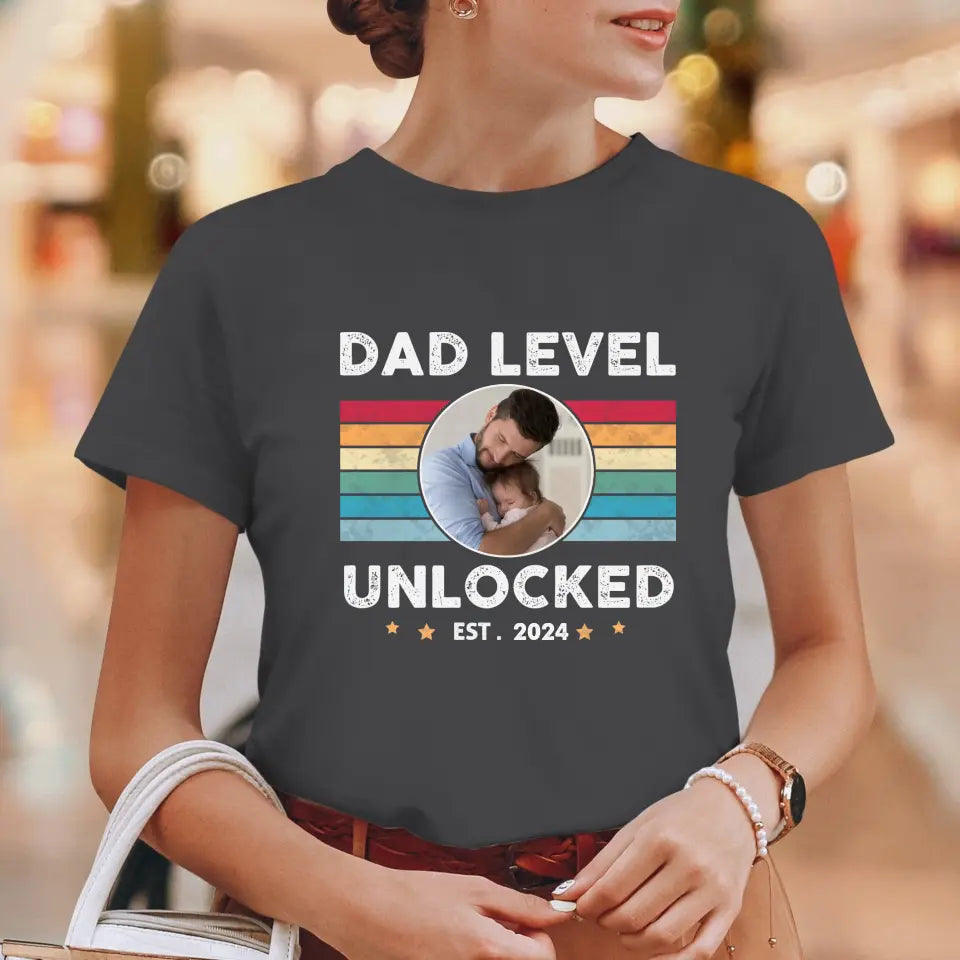 Dad Level Unlocked - Custom Year - Personalized Gifts For Dad - T-Shirt