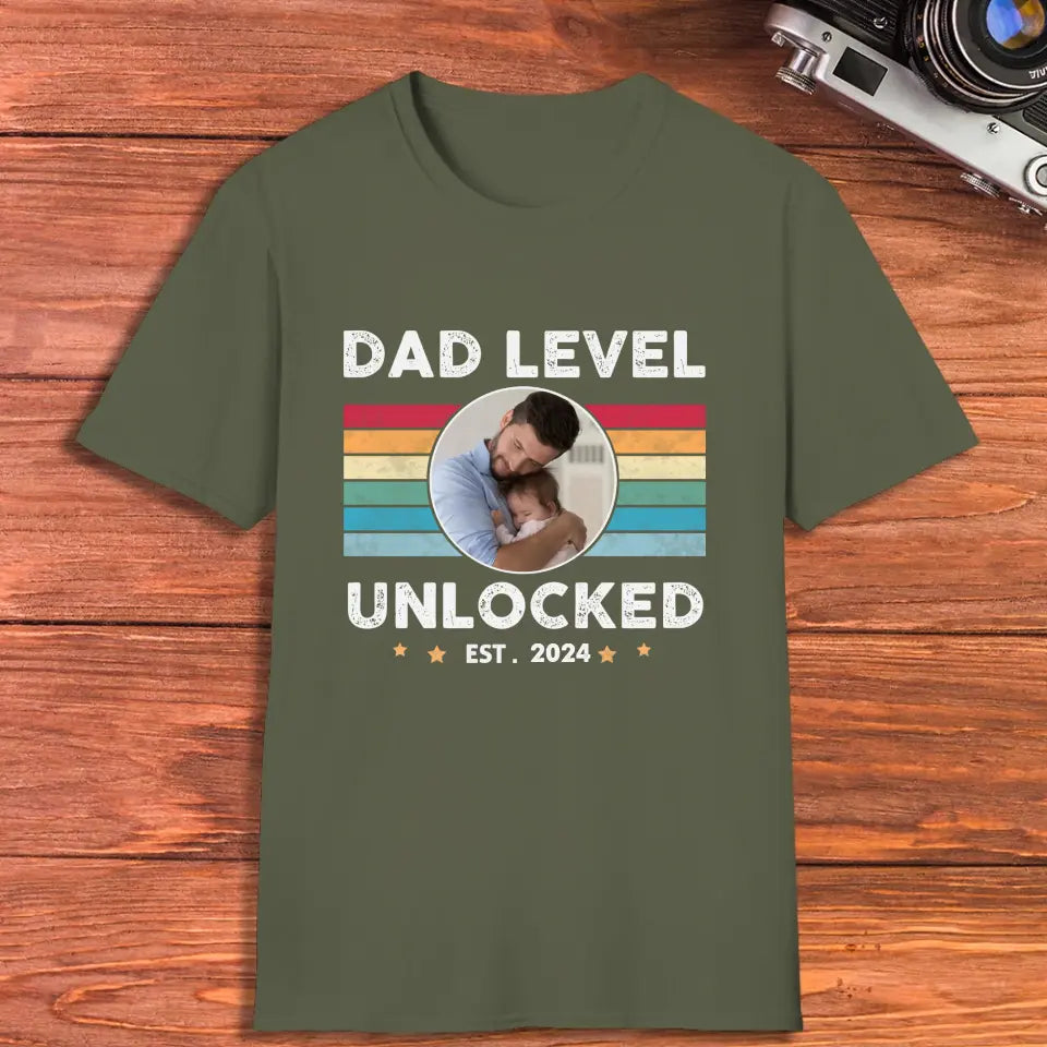 Dad Level Unlocked - Custom Year - Personalized Gifts For Dad - T-Shirt