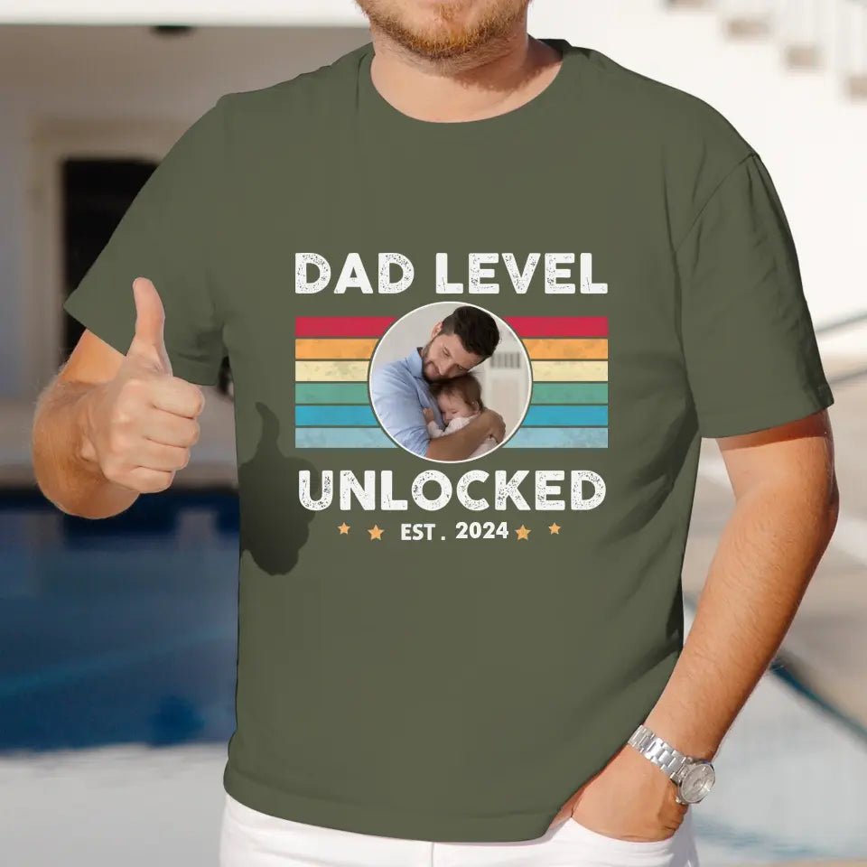 Dad Level Unlocked - Custom Year - Personalized Gifts For Dad - T-Shirt