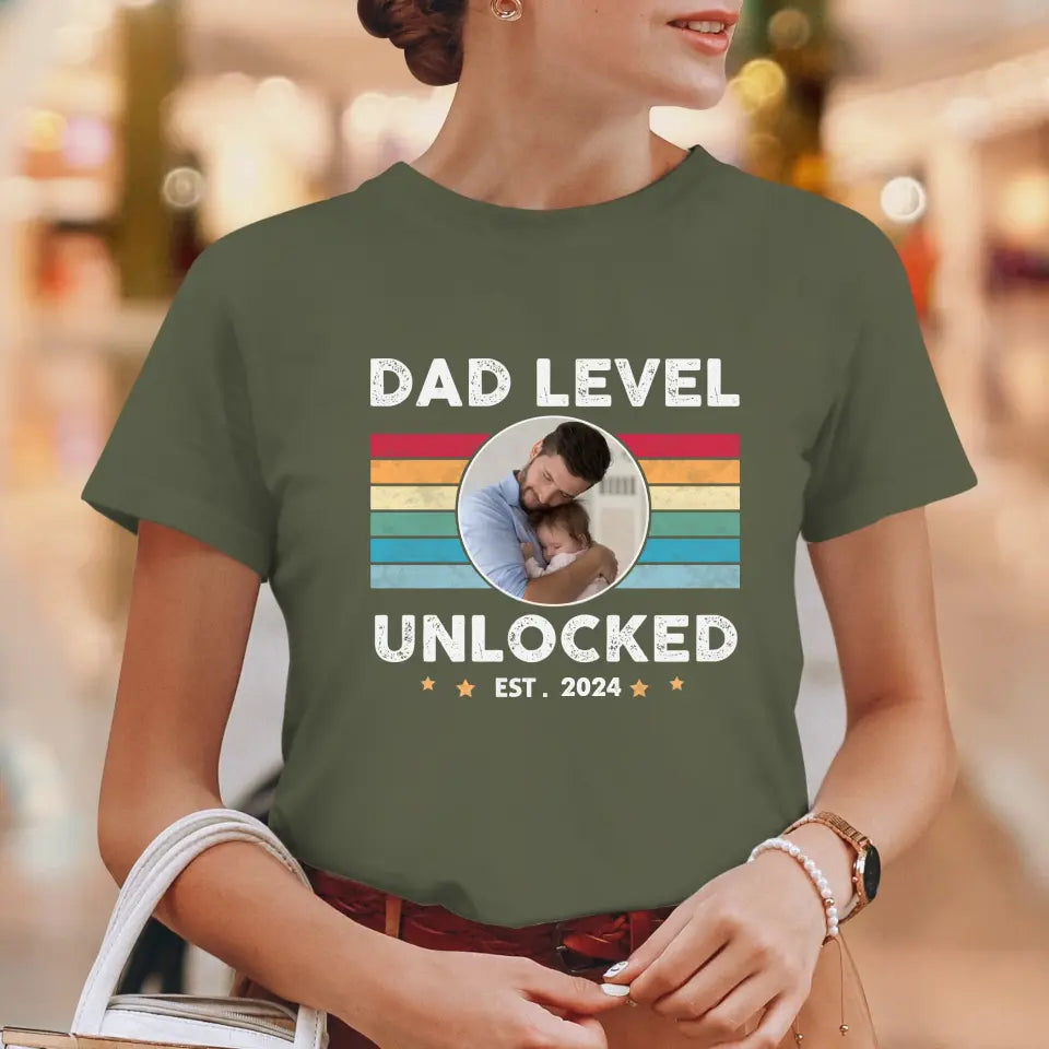 Dad Level Unlocked - Custom Year - Personalized Gifts For Dad - T-Shirt