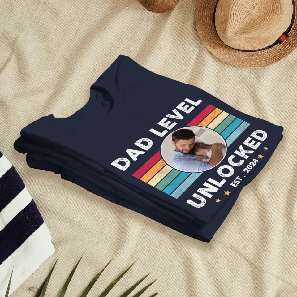 Dad Level Unlocked - Custom Year - Personalized Gifts For Dad - T-Shirt