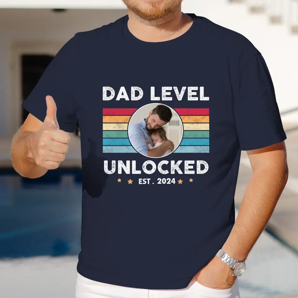 Dad Level Unlocked - Custom Year - Personalized Gifts For Dad - T-Shirt