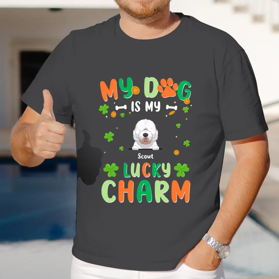 My Dog Is My Lucky Charm - Custom Name - Personalized Gifts For Dog Lovers - T-Shirt